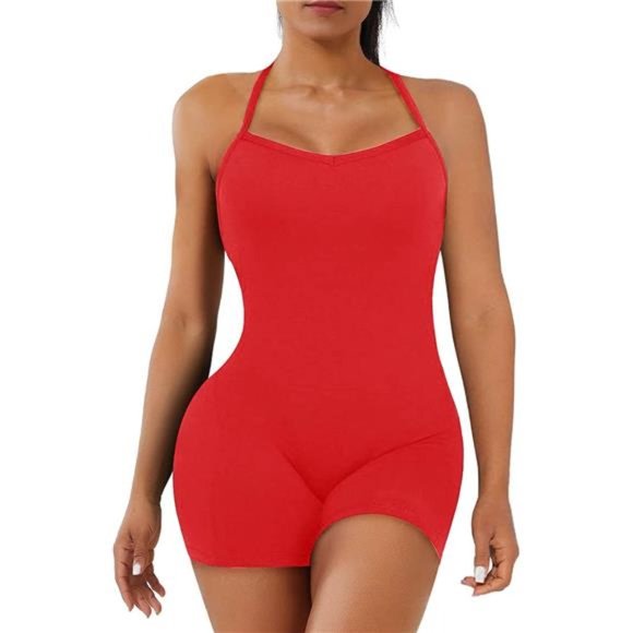 Sexy Womens Criss Cross Blackless Workout Jumpsuit Sleeveless One-Piece Bodycon - Picture 2 of 3